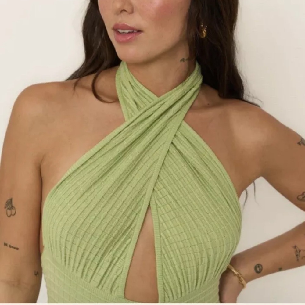 Callahan Knitwear Mimi Mini Halter Knit Dress Apple Green Medium - Picture 3 of 14